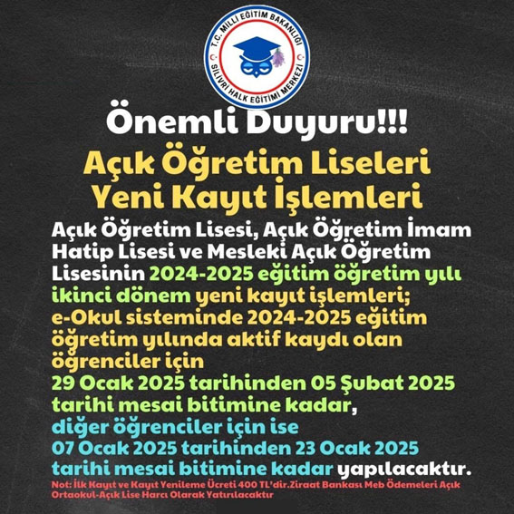 Açık Öğretim 2.Dönem Kayıt işlemleri başlıyor