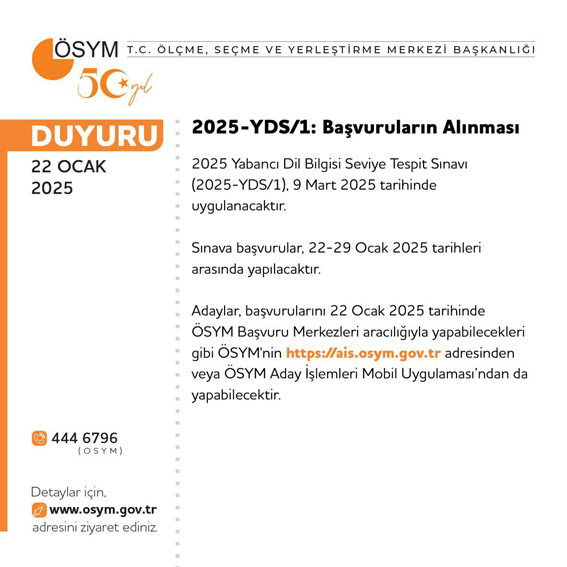 2025-YDS/1 Başvuru süreci başladı