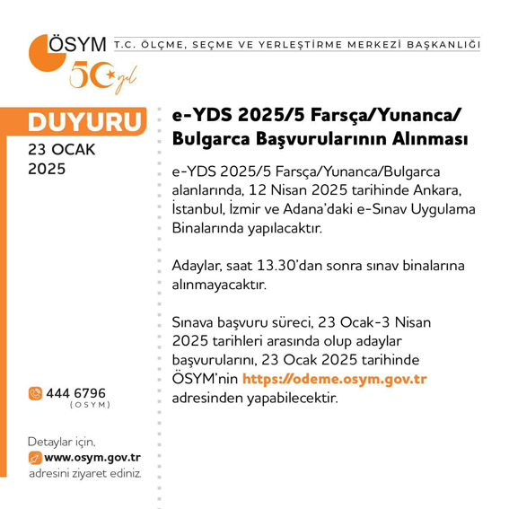 E-YDS 2025/5 Farsça, Yunanca Ve Bulgarca başvuruları başladı