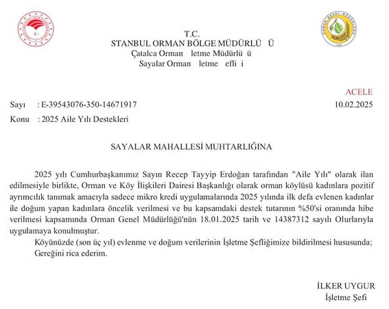 Orman Köylüsü Kadınlara “Aile Yılı” kapsamında destek