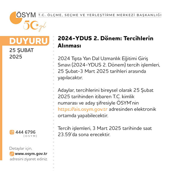 2024-YDUS 2. Dönem Tercih İşlemleri başladı