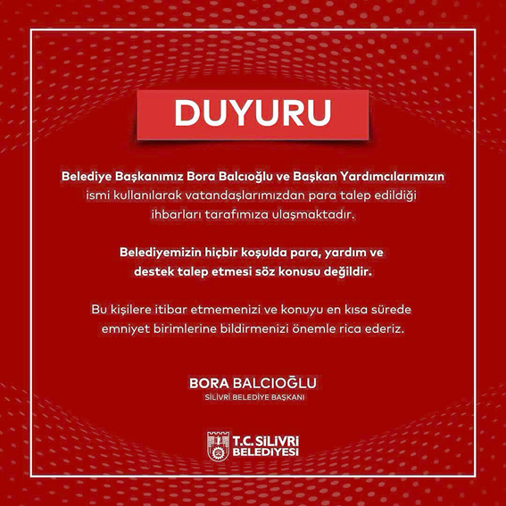 Silivri Belediyesinden dolandırıcılık uyarısı