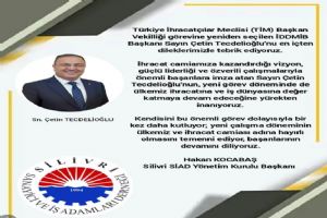 Silivri Sanayici ve İş Adamları Derneği Başkanı Kocabaş’tan Çetin Tecdelioğlu’na tebrik Silivri Sanayici ve İş Adamları Derneği Başkanı Kocabaş’tan Çetin Tecdelioğlu’na tebrik