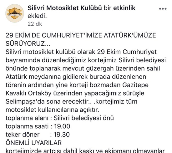 Motosiklet Kulübü’nden Cumhuriyet Bayramı etkinliği