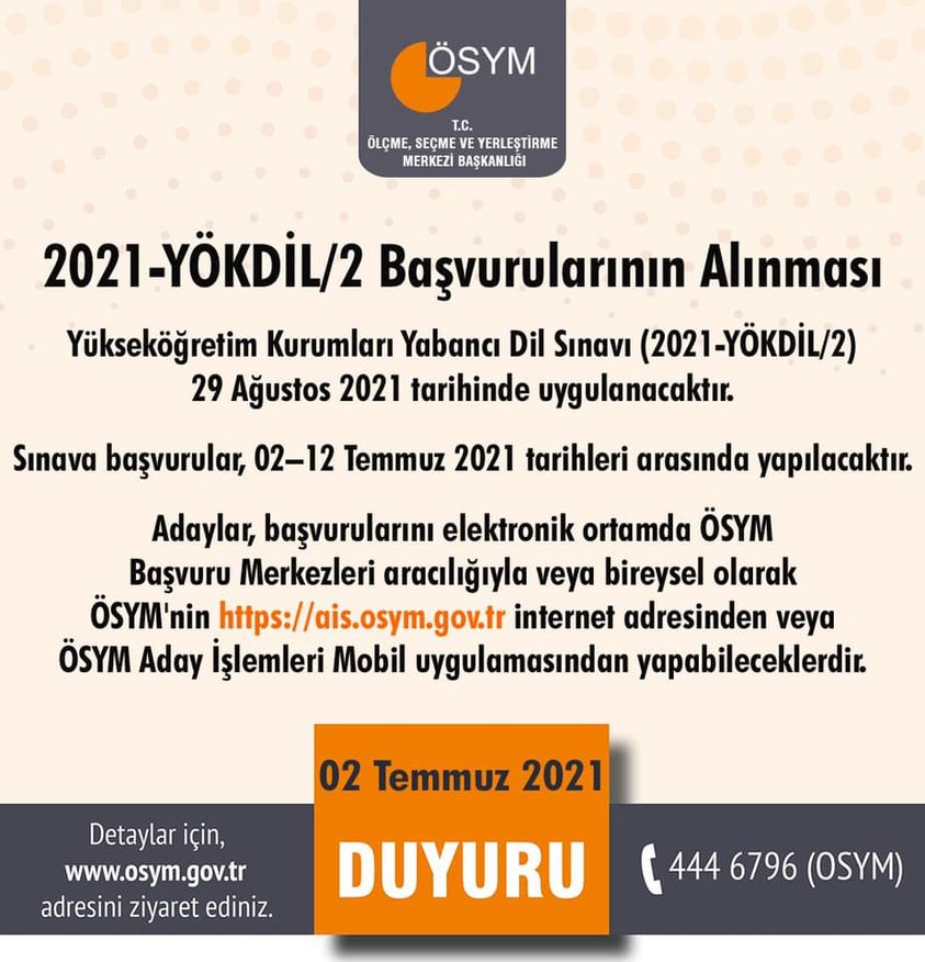 2021-YÖKDİL/2 Başvuruları başladı