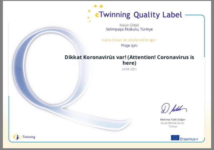 “Dikkat Koronavirüs var!” eTwinning projesi ödüllendirildi