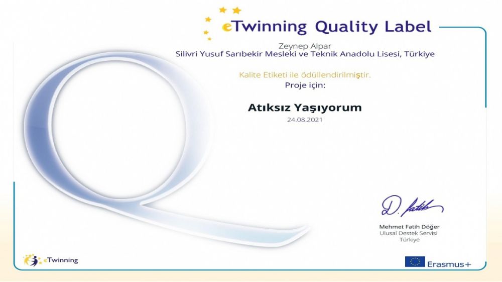 Yusuf Sarıbekir Lisesi’ne eTwinning Kalite Etiketi Ödülü