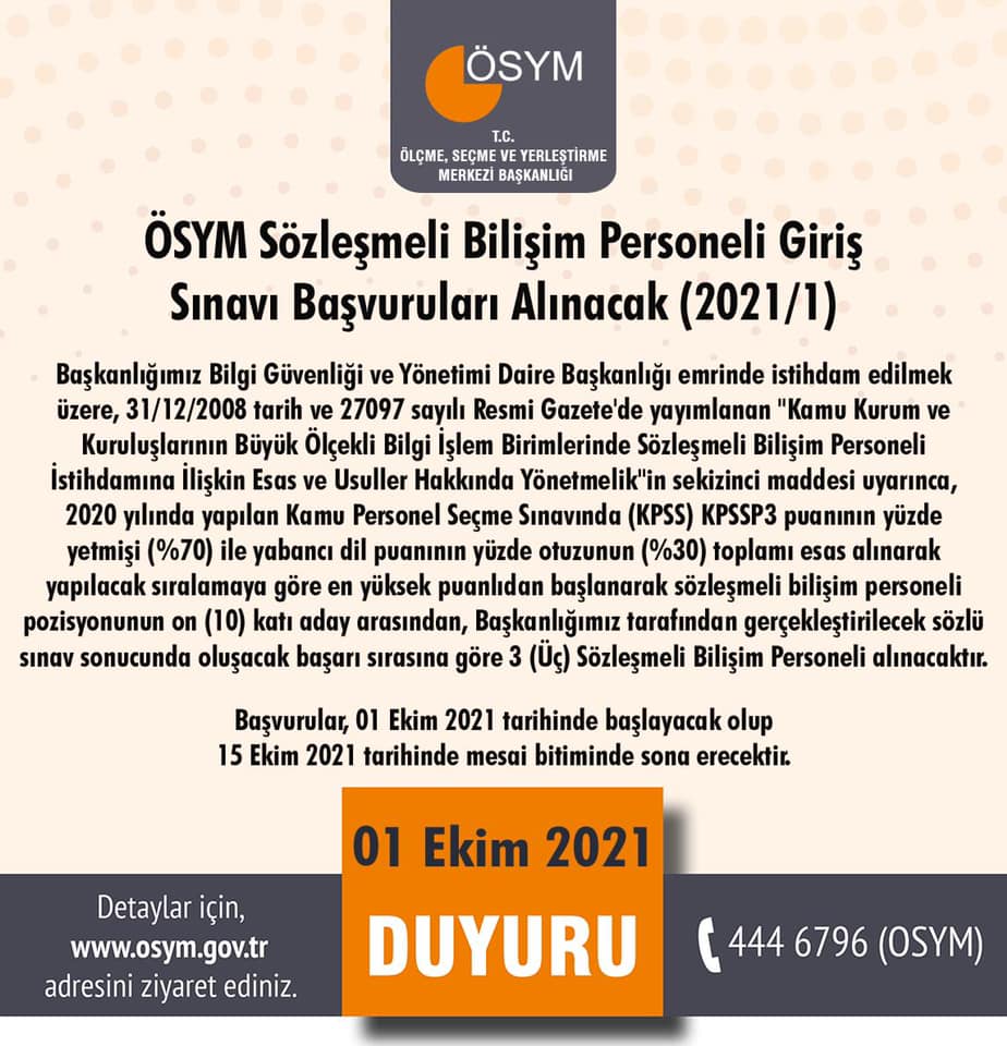 ÖSYM Sözleşmeli Bilişim Personeli Giriş Sınavı