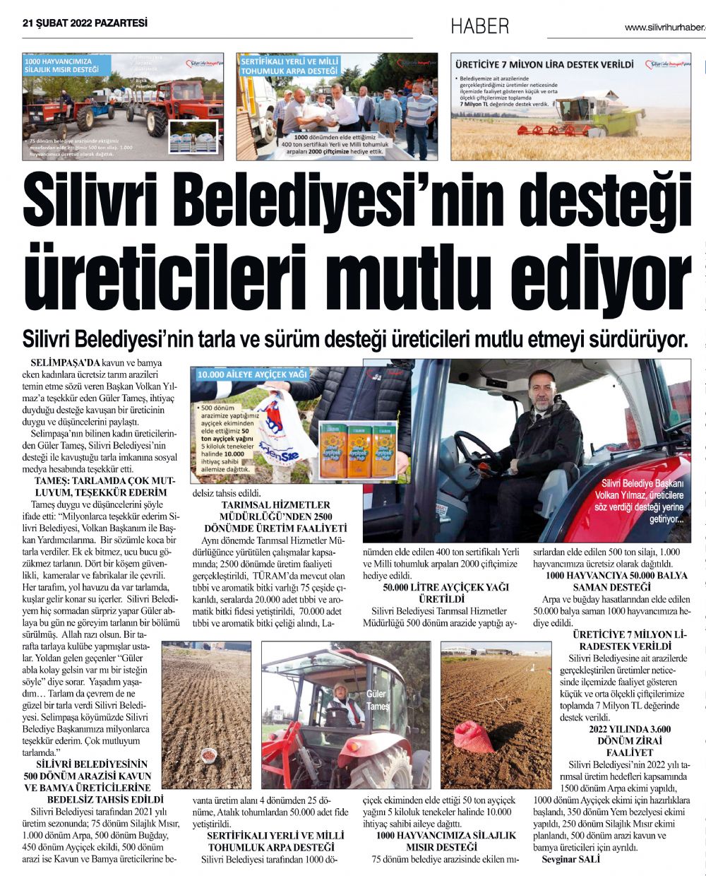 Silivri Belediyesi’nin desteği üreticileri mutlu ediyor