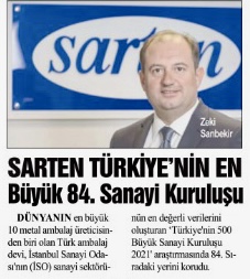 SARTEN Türkiye’nin En Büyük 84. Sanayi Kuruluşu