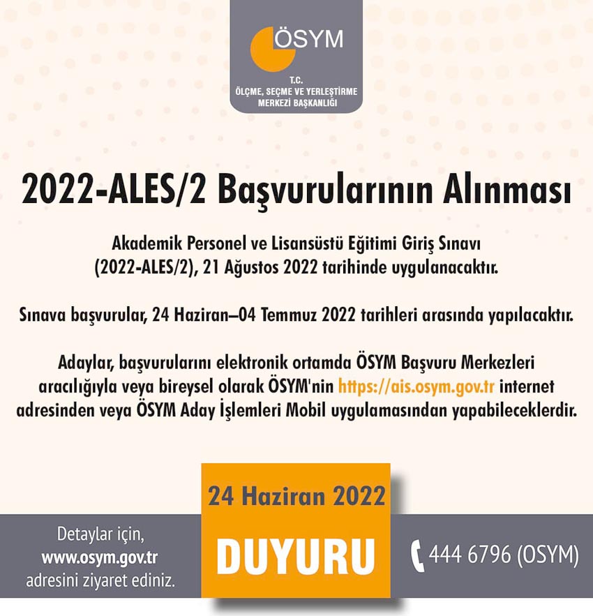 ALES 2 başvuruları başladı