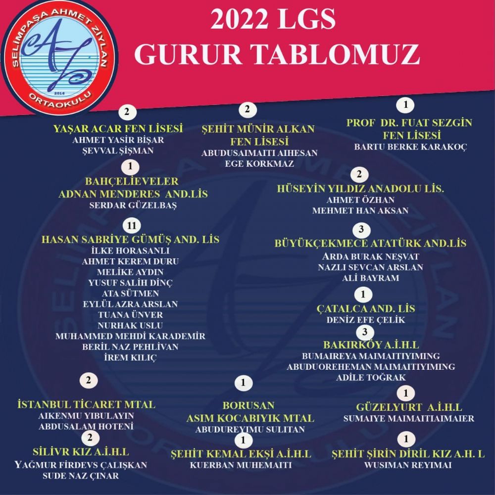 Ahmet Ziylan Ortaokulu 2022 LGS sonuçları