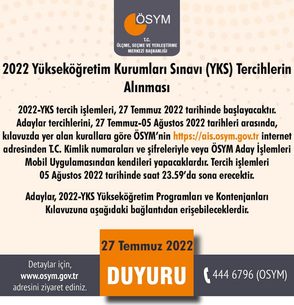 2022 Yükseköğretim Kurumları Sınavı tercihleri başladı