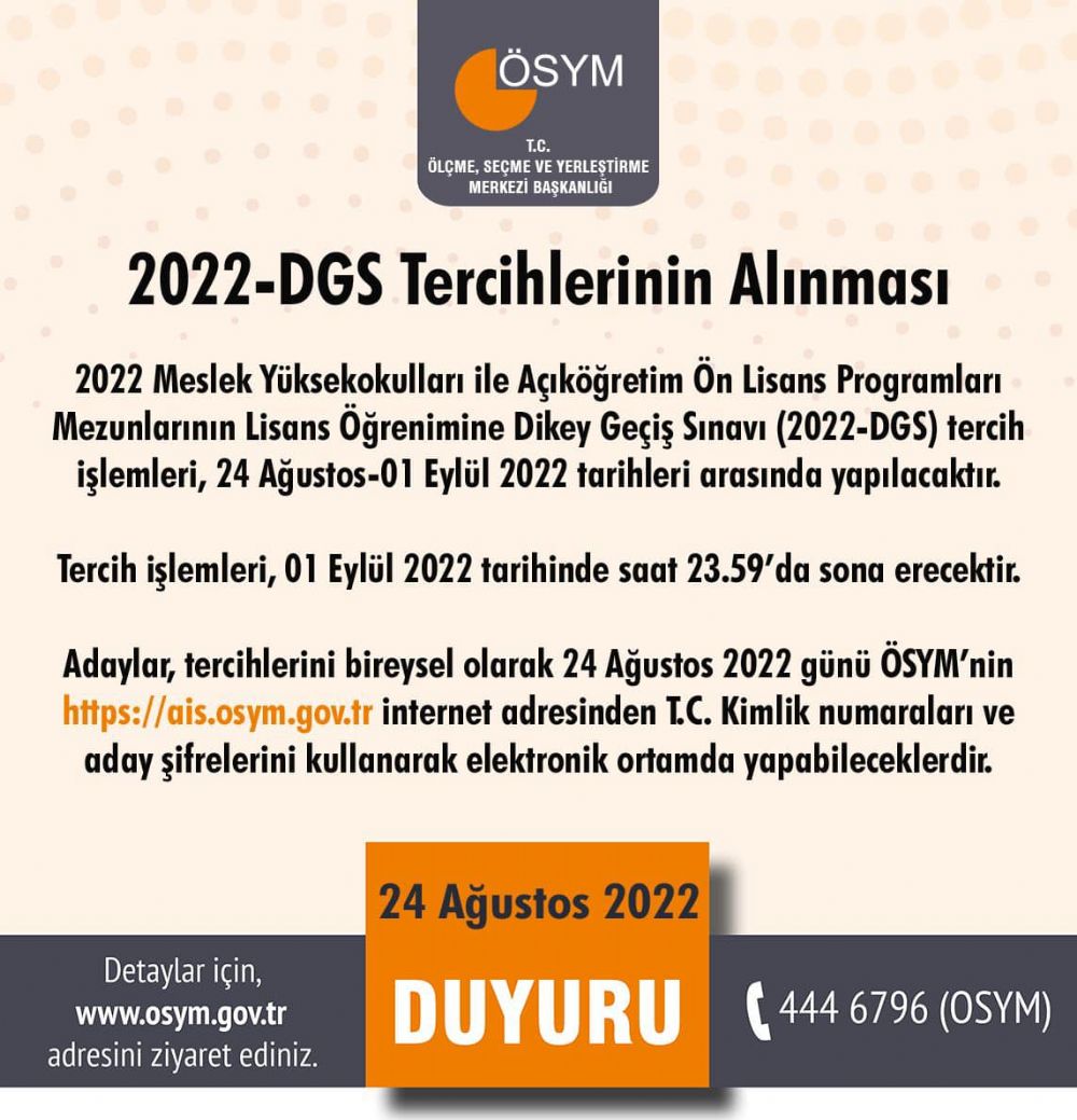 2022 DGS tercihleri başladı