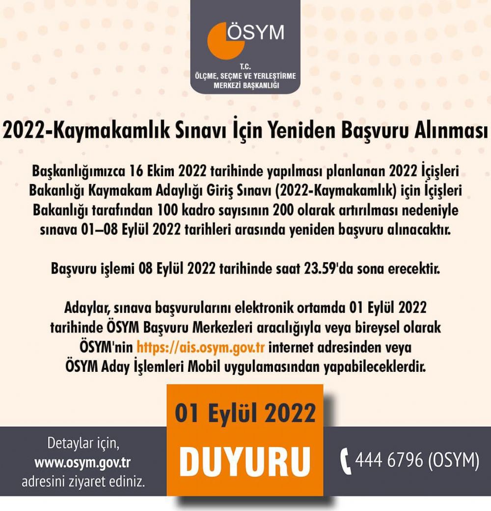 2022-Kaymakamlık Sınavı için yeniden başvuru