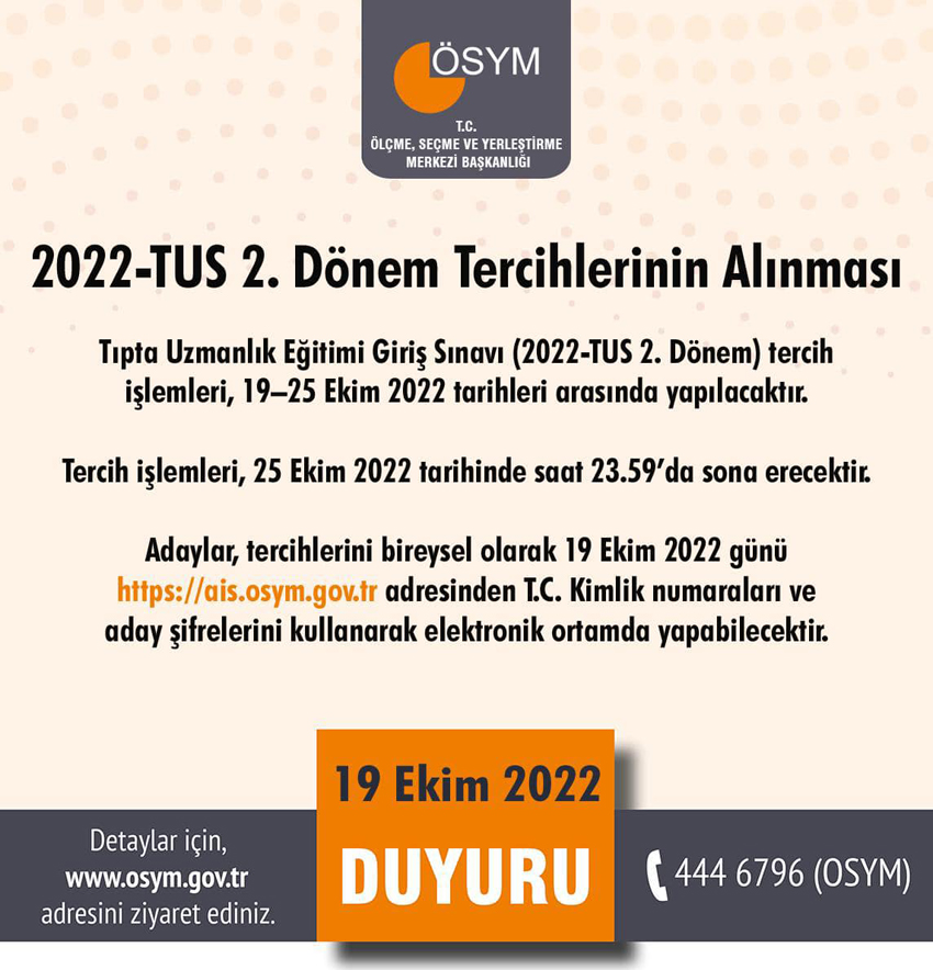 2022-TUS 2. Dönem tercihleri başladı