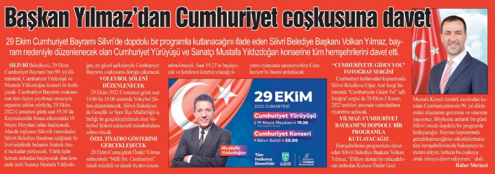 Başkan Yılmaz’dan Cumhuriyet coşkusuna davet