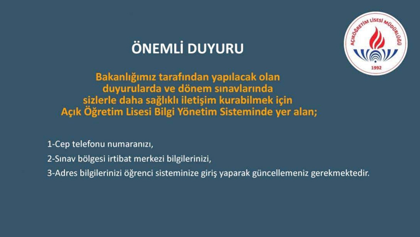 Açık Öğretim Lisesi’nden duyuru