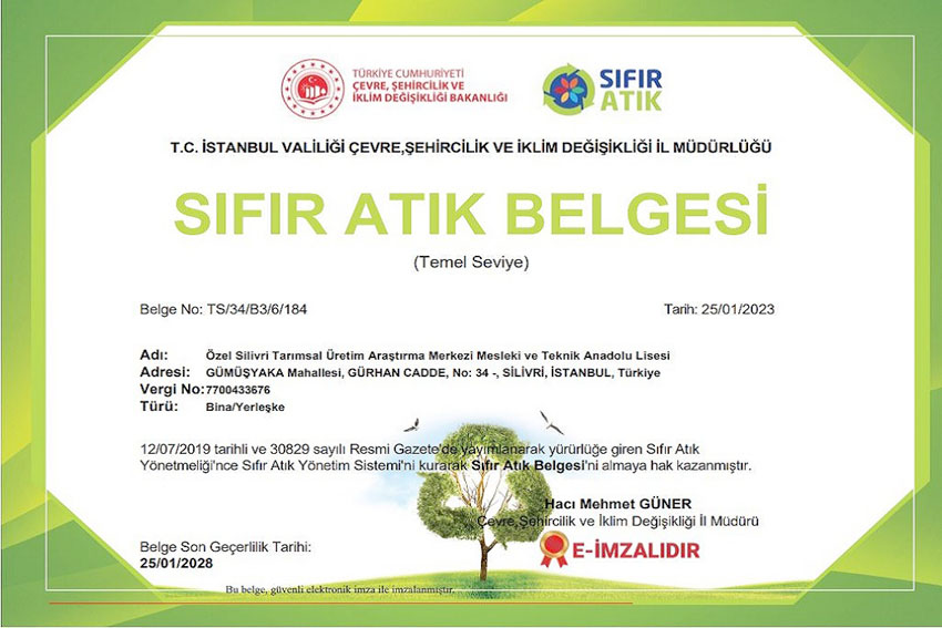 Sıfır Atık Belgesine sahip oldu