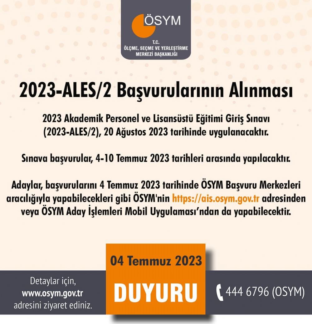 ALES başvuru işlemleri başladı