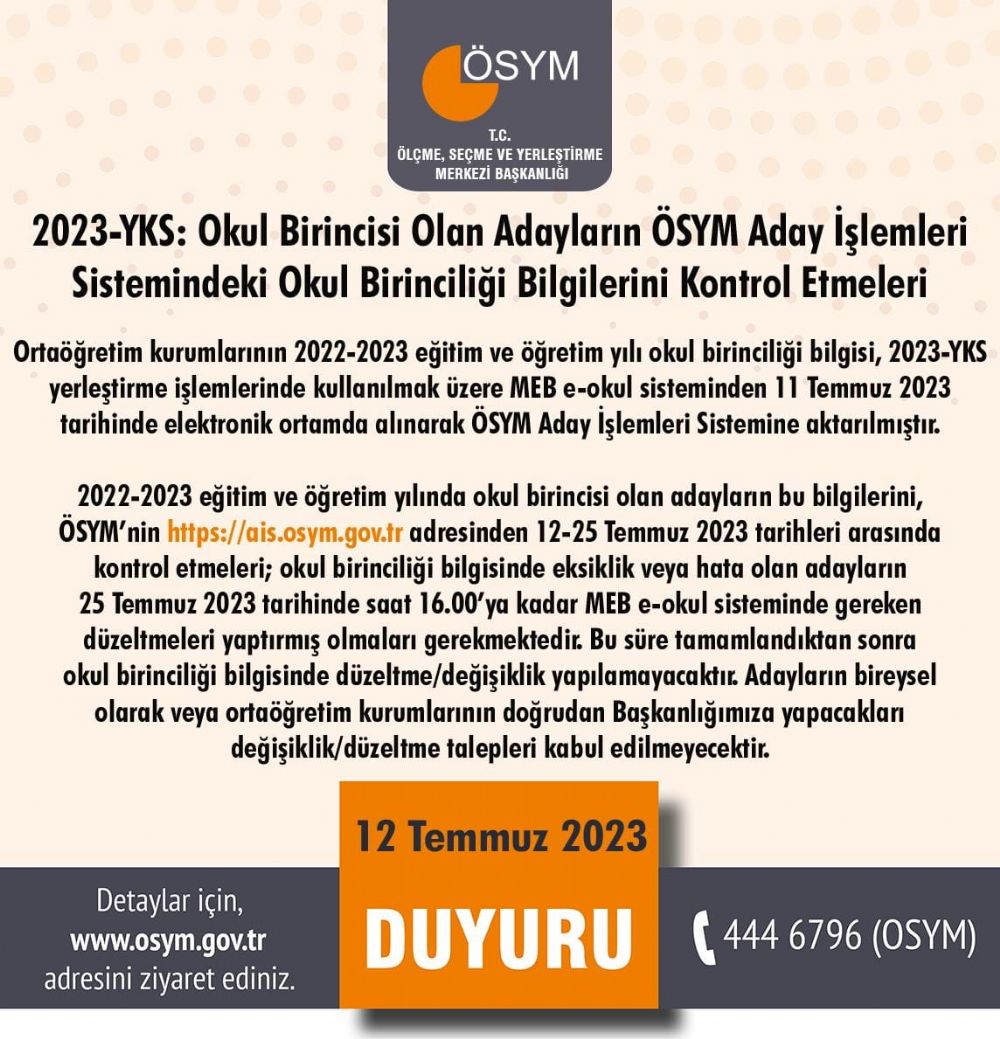 ÖSYM’den duyuru