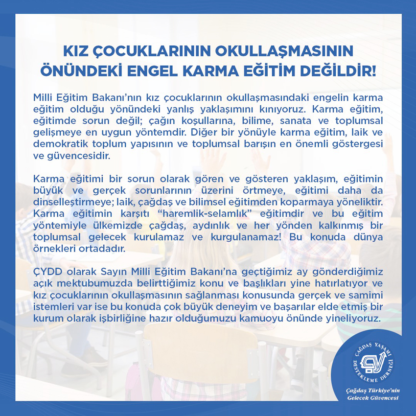 “Kız çocuklarının okullaşmasının engeli Karma Eğitim değil”