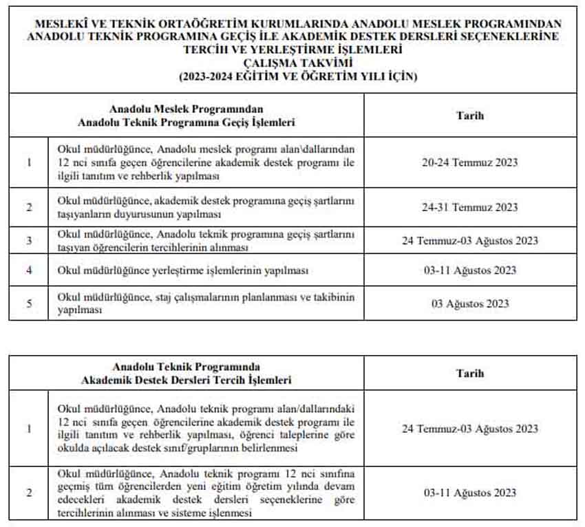 Mesleki ve Teknik Liselerde programlara geçiş başvuruları