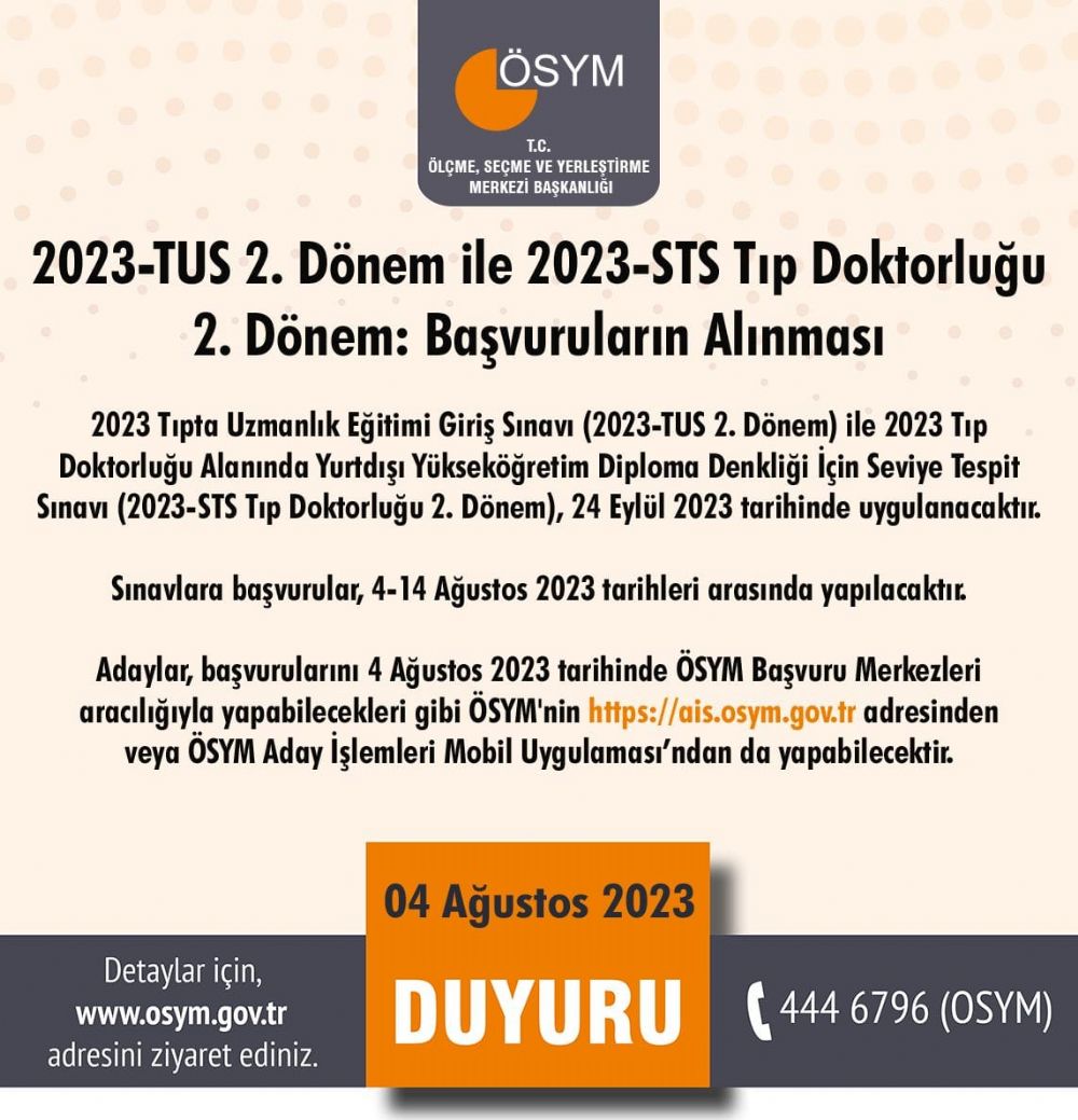 TUS ve STS 2. Dönem başvuruları alınıyor