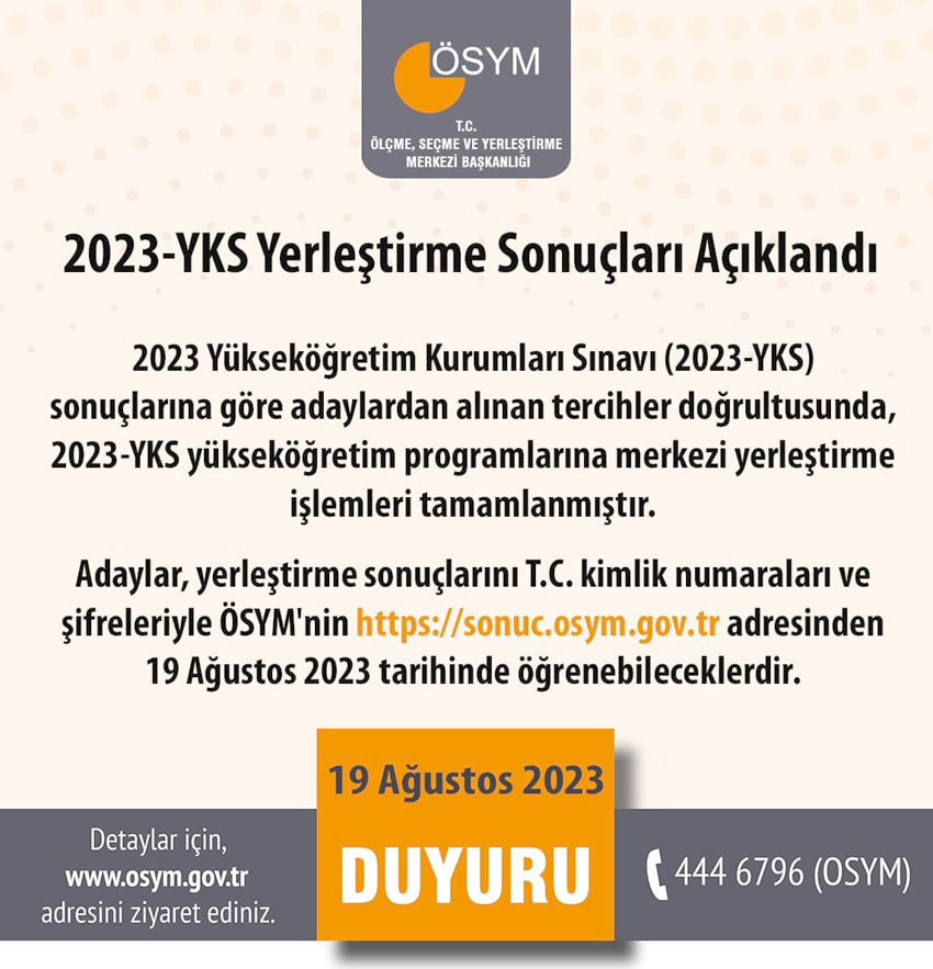 Yükseköğretim Kurumları Sınavı sonuçları açıklandı