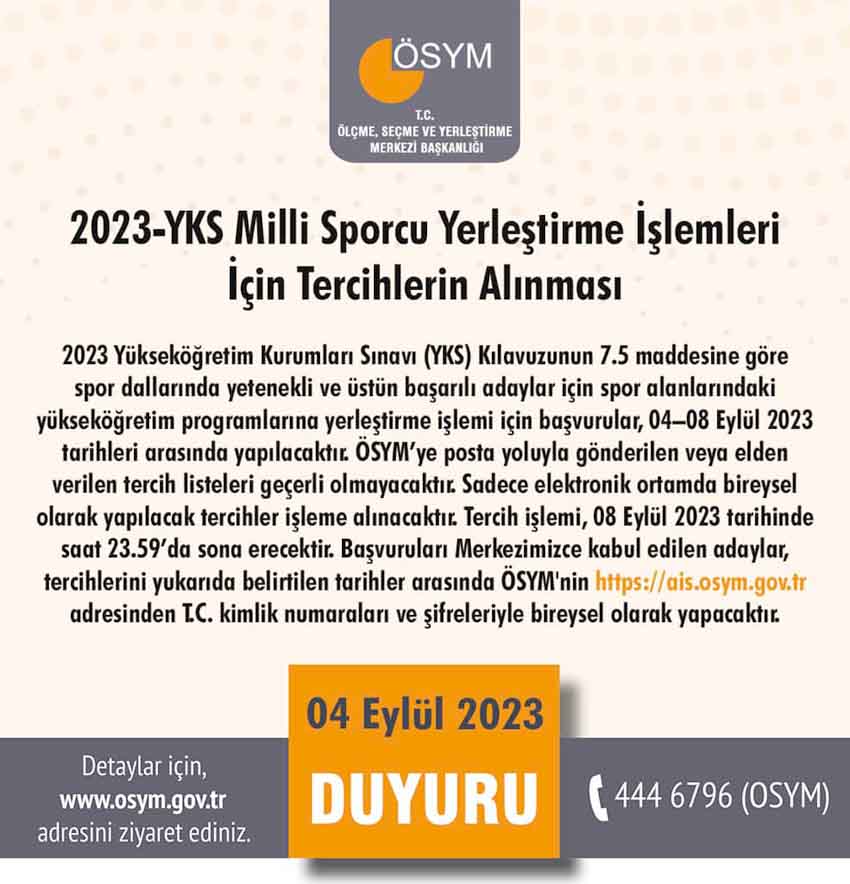 YKS Milli Sporcu Yerleştirme başvuruları başladı