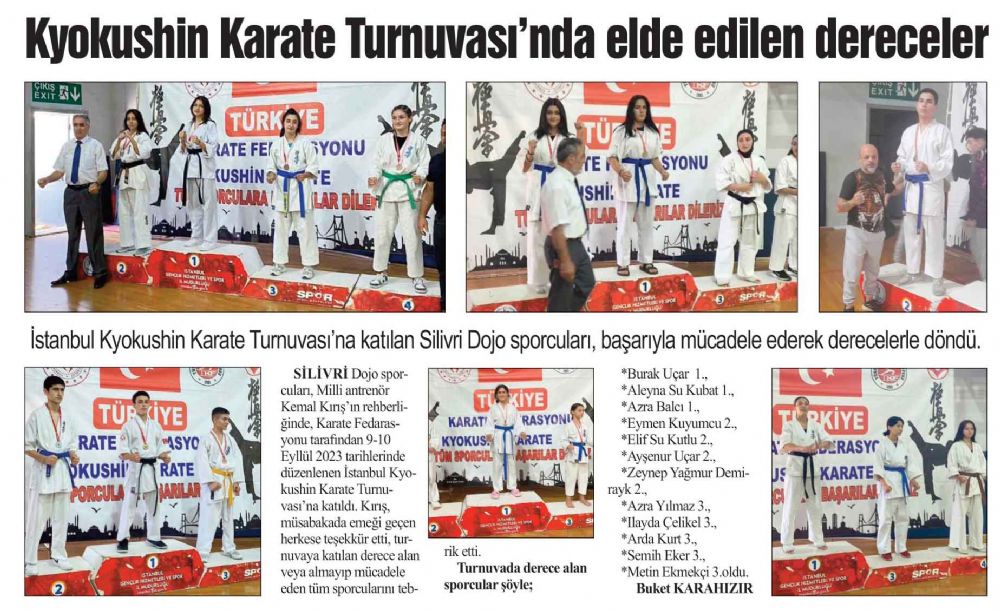 Kyokushin Karate Turnuvası’nda elde edilen dereceler