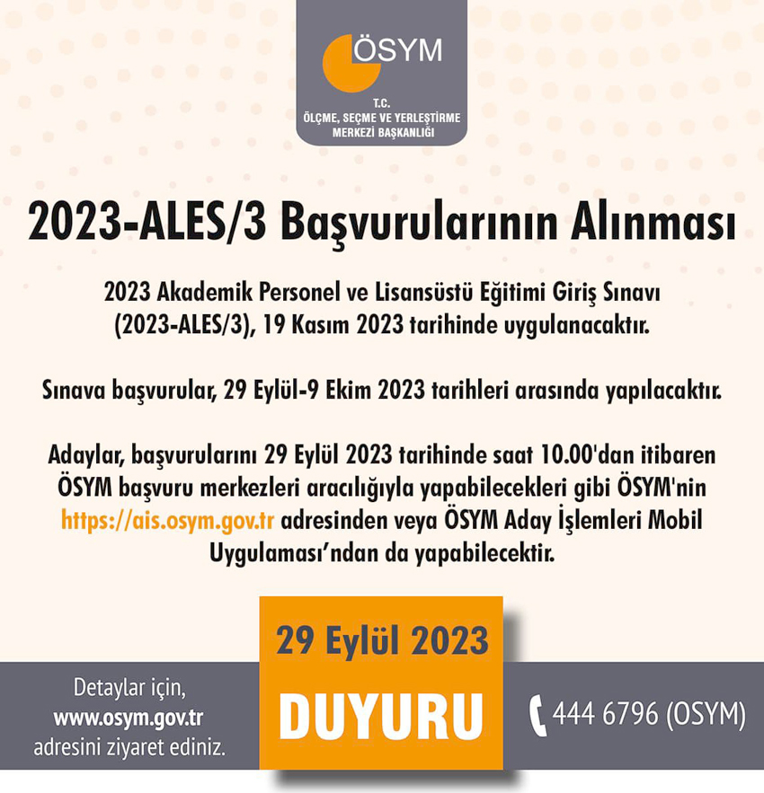 ALES/3 başvuruları alınıyor