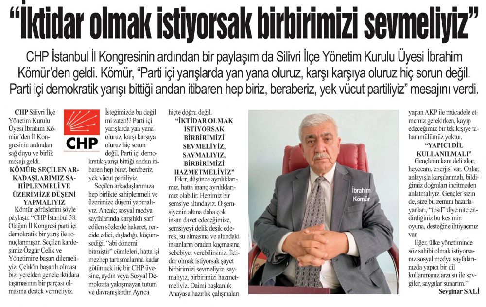 “İktidar olmak istiyorsak birbirimizi sevmeliyiz”