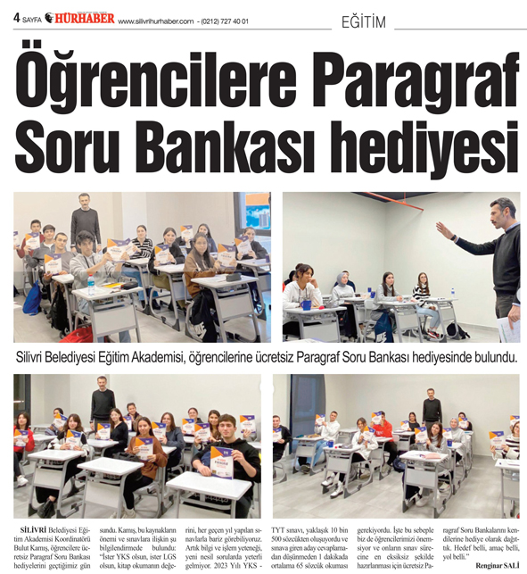 Öğrencilere Paragraf Soru Bankası hediyesi