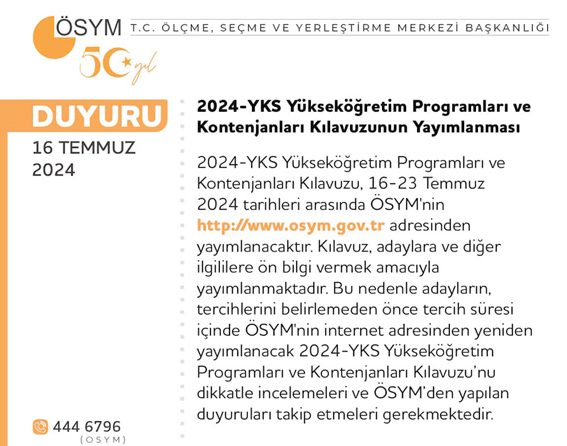 YKS Program ve kontenjanlar yayımlandı