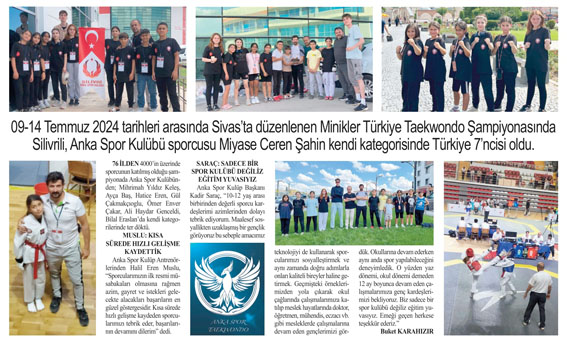 Silivri Anka Spor Kulübünden Türkiye Derecesi