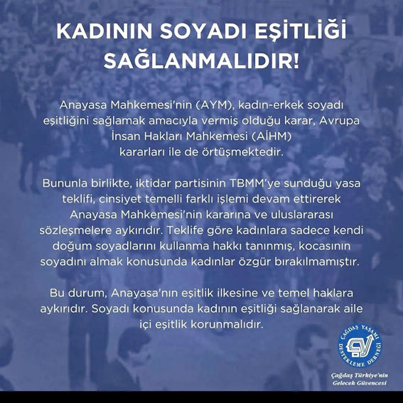 “Kadının soyadı eşitliği sağlanmalı”