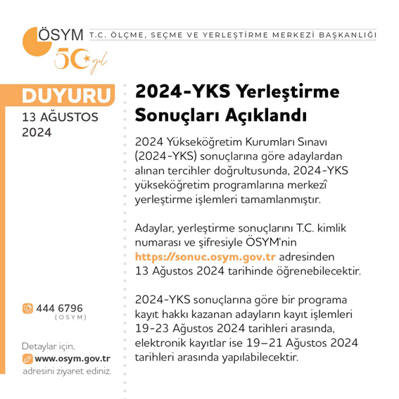 2024-YKS Yerleştirme sonuçları açıklandı