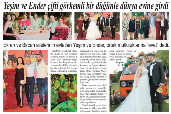 Yeşim ve Ender çifti görkemli bir düğünle dünya evine girdi